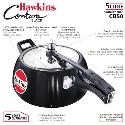 - Hawkins Contura Black 5 Litre Pressure Cooker | Hard Anodized Cooker | Handy Cooker -