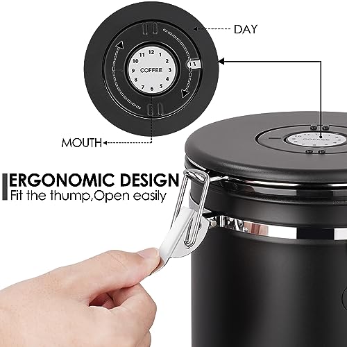 Airtight Coffee Canister, 2.8 L Stainless Steel Coffee Container for 1kg/35oz Coffee Beans, Coffee Storage Jars with Date Tracker, CO2 Valve and Scoop, Kitchen Storage Container for Coffee Beans&Tea