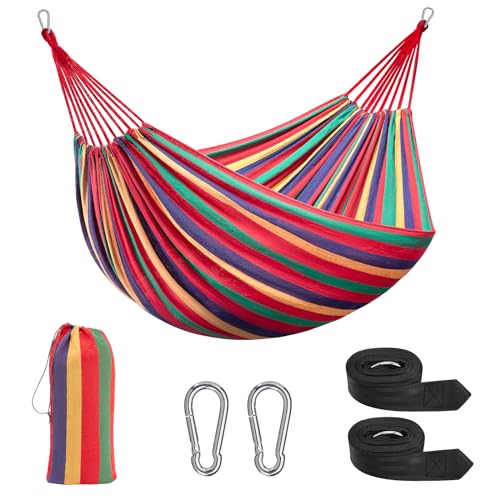 - Signstek Cotton Hammock with Tree-friendly Straps | Durable Portable Hammock | Travel Bag -