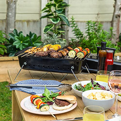 - George Foreman | On-The-Go Portable Charcoal BBQ | Sturdy Foldable Legs -