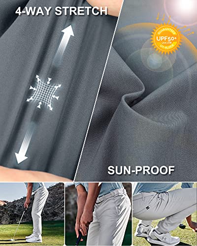 33,000ft Men's Golf Trousers Lightweight Golf Pants Stretch Quick Dry Breathable Work Causual Pants for Golfing with Pockets Grey 34W *30L