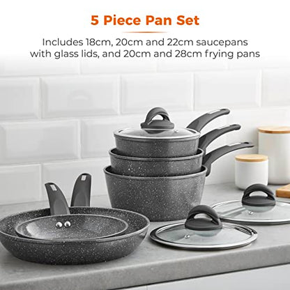 - Tower Cerastone T81276 Forged 5 Piece Pan Set | Non-Stick Coating | Soft Touch Handles -, 18/20/22 cm Saucepans and 20/28 cm Frying Pans, Graphite