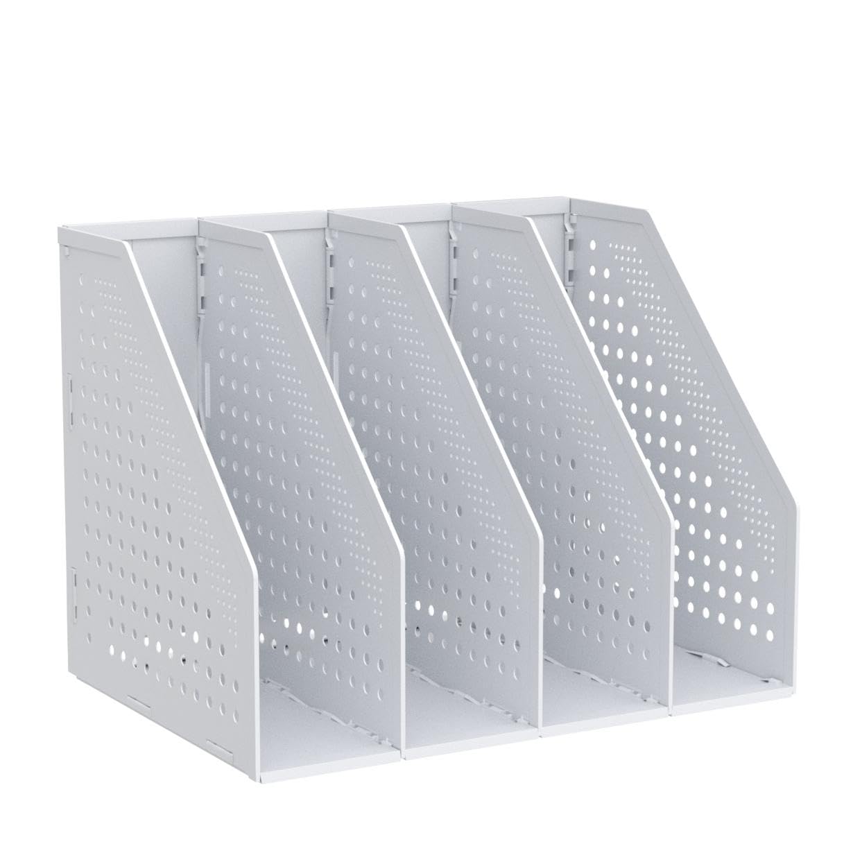 Deli A4 File Holder Folding Bookshelf,1 Year Warranty,4 Vertical Compartments magazine file holder,Desk Organizer Document Folder for Office Organization and Storage (Light gray)