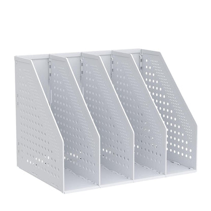 Deli A4 File Holder Folding Bookshelf,1 Year Warranty,4 Vertical Compartments magazine file holder,Desk Organizer Document Folder for Office Organization and Storage (Light gray)