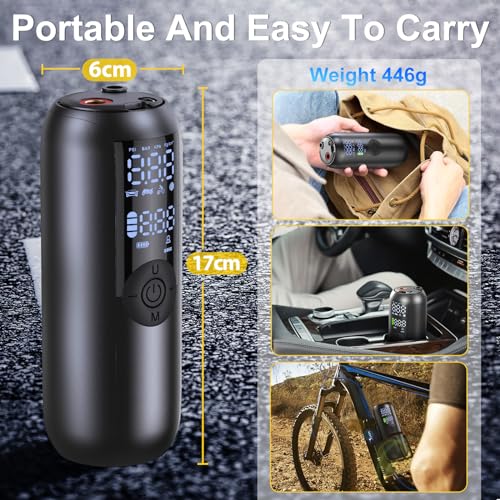 Bievin LP1 Electric Bike Pump Bicycle Pump Mini Tyre Inflator For Bikes, Motorcycle and Car, 150PSI Auto Shut-Off with Presta, Schrader Valve and Dunlop Valve
