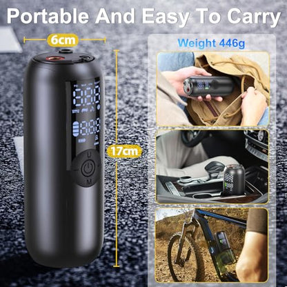 Bievin LP1 Electric Bike Pump Bicycle Pump Mini Tyre Inflator For Bikes, Motorcycle and Car, 150PSI Auto Shut-Off with Presta, Schrader Valve and Dunlop Valve