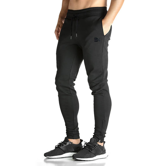 BROKIG Mens Zip Gym Joggers Sweatpants Slim fit Tracksuit Bottoms Casual Chinos Running Trousers Pockets(Large, Black)