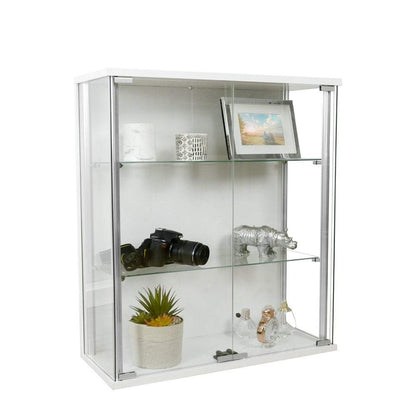 - Displaysense White Wall Mounted Display Cabinet | Double Doors & 2 Height Adjustable Shelves -
