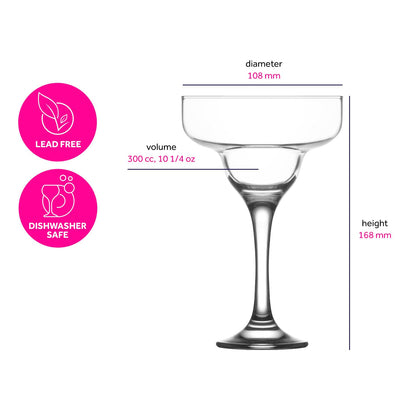 6x Clear 300ml Misket Magarita Glasses - Espresso Martini Champagne Cocktail Gin Wine Drinking Party Coupe Glass Set - By LAV