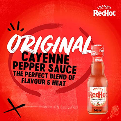 - Frank's RedHot Original Cayenne Pepper Sauce 148 ML | Pack of 2 | Hot Chilli Sauce | Bursting with Fiery Heat and Delicious Flavours | No Artificial Colours Flavourings or Preservatives -