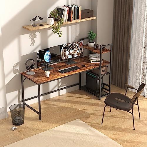 - HOMIDEC Desk | 160x60cm Computer Desk with Bookshelf | Study Desk with 4 Tier DIY Storage Shelves -