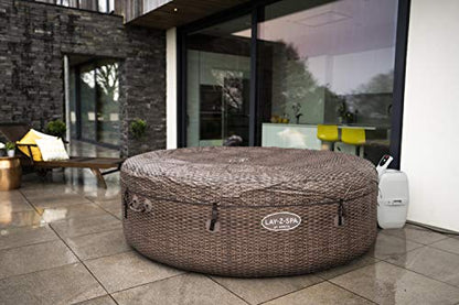 - Lay-Z-Spa St Moritz Hot Tub | 180 AirJet Massage System | Rattan Design | Inflatable Spa with Freeze Shield | 5-7 Person -