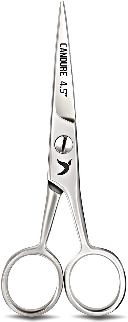 Candure Beard Scissors Professional Moustache Scissors Ear and Nose Hair Trimming Scissors Stainless Steel, Safety Use for Eyebrows, Eyelashes, and Ear Hair