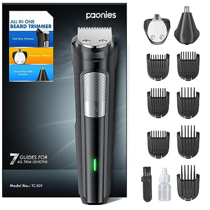 Beard Trimmer Hair Clippers Men, Nose & Ear Trimmer, 9-in-1 Body Groomer Men Kit, Cordless Rechargeable Hair Clippers with 7 Limit Combs, Stainless Steel Blades,Extra Long Life Beard&Hair Grooming Kit