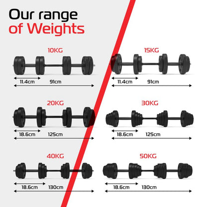 Body Revolution - Adjustable Vinyl Weights 15kg Dumbbells Set - Adjustable Dumbbells with Barbell Set Converter, Fitness and Strength Free Weights, Training Equipment