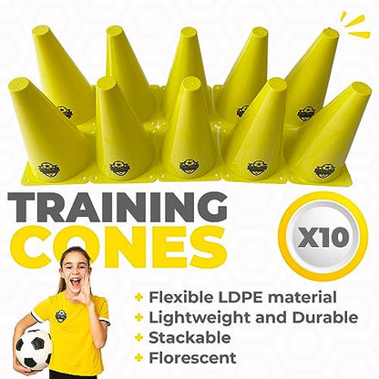 - Football Master ™ | Set of 10 Sport Training Football Equipment Traffic Cones | For Football, Soccer, Skating, Outdoor Games -