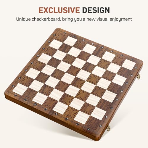 - Paome Chess set and Checkers 2 IN 1 | 16" Wooden Chess Board Game -