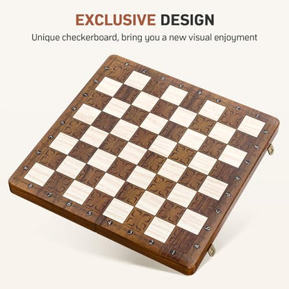 - Paome Chess set and Checkers 2 IN 1 | 16" Wooden Chess Board Game -