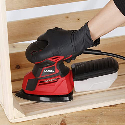 - POPULO Electric Mouse Sander | 230V Detail Sander with 12Pcs Sandpapers -