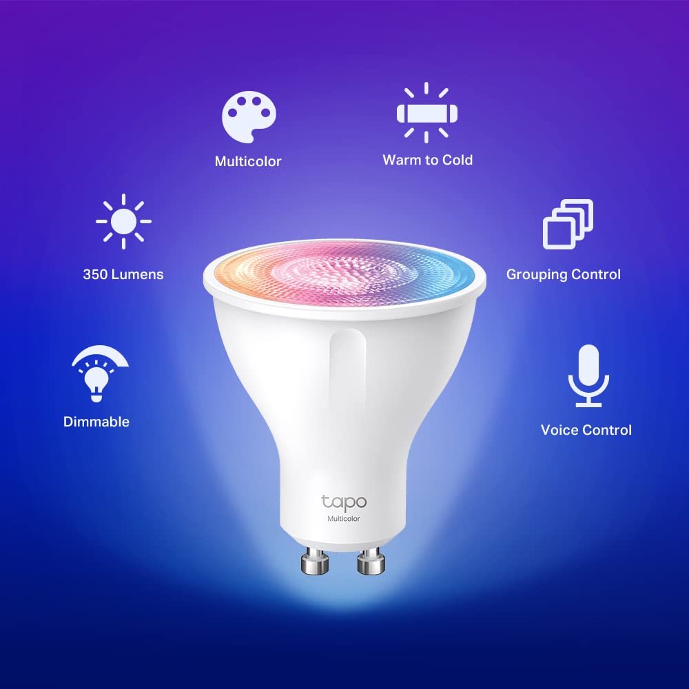 - Tapo Smart Wi-Fi Spotlight Multicolour Lightbulb | GU10 | Remote Control | Energy Saving, Works with Alexa & Google Home | 4 Pack -