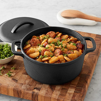 Amazon Basics Round Pre-Seasoned Cast Iron Mini Dutch Oven Pot with Lid and Dual Handles, 1.89 L, Black