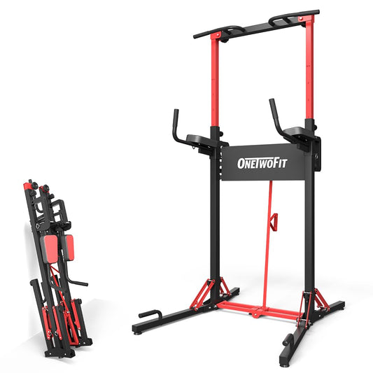 - ONETWOFIT Power Tower Pull Up Bar Station | Multi-Function Adjustable Height & Foldable | For Home Gym Workout -