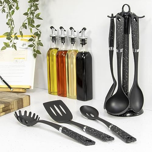 Blackmoor 66779 6-Piece Kitchen Utensils Set / Non-Scratch & Heat Resistant / BPA Free Plastic / Modern & Vibrant Stylish Black Marble Colour / Space Saving Kitchen Storage