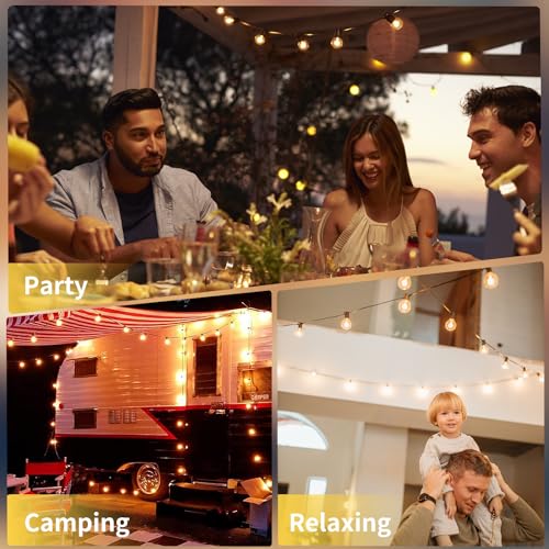 - Yuusei Festoon Lights Outdoor 150Ft, LED Outdoor Mains Powered Waterproof Garden Lights with 75+2 Shatterproof Plastic G40 Bulbs