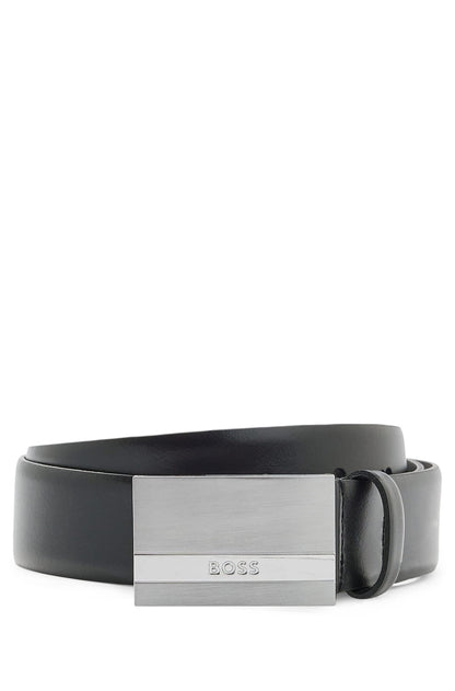 BOSS Mens Baxton Sz35 Italian-leather belt with logo-plaque buckle