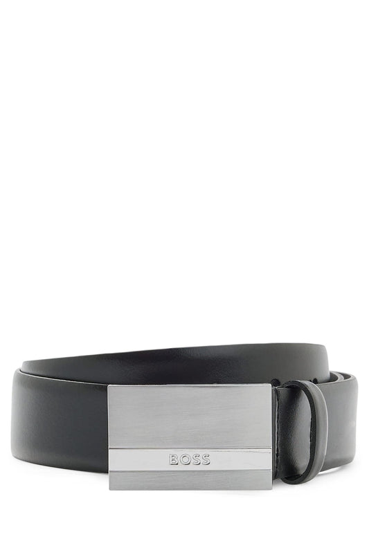 BOSS Mens Baxton Sz35 Italian-leather belt with logo-plaque buckle