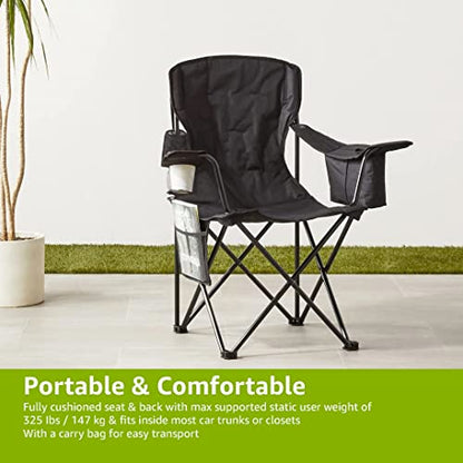 Amazon Basics Camping Chair with Cooler, Black (Padded) - XL