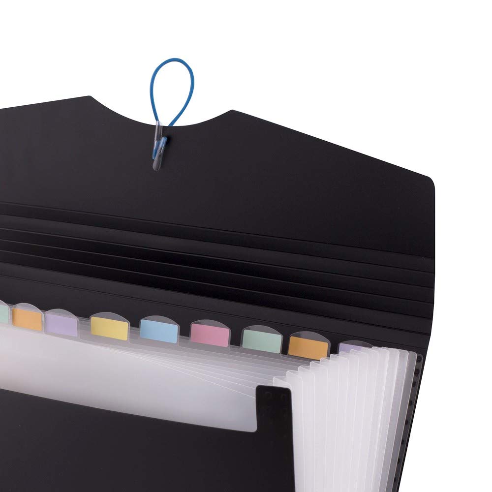 D.RECT | Expandable Expanding File | Document Organiser | Folders Expander for School - Office - Home | Expanding File Folders | Pockets Filing Box | 12 Compartments | Size: A4 | Colour: Black 5580
