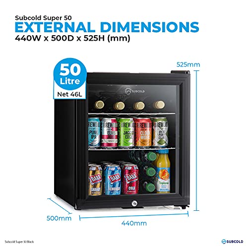 - Subcold Super50 LED | Mini Fridge Black | 50L Beer, Wine & Drinks Fridge -