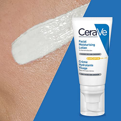 CeraVe AM Facial Moisturising Lotion SPF50 with Ceramides & Vitamin E for Normal to Dry Skin 52ml