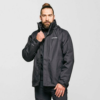 Berghaus Men's RG Alpha 3-in-1 Waterproof Jacket with Removable Fleece, Extra Comfort, Lightweight Coat, Black, L