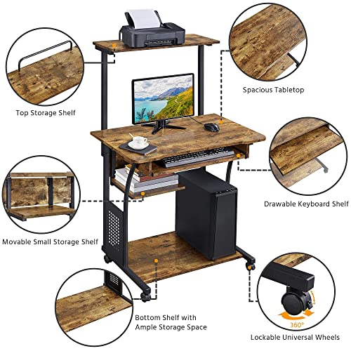 - Yaheetech 3 Tier Computer Desk with Printer Shelf and Keyboard Tray ForHome Office.