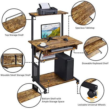 - Yaheetech 3 Tier Computer Desk with Printer Shelf and Keyboard Tray ForHome Office.