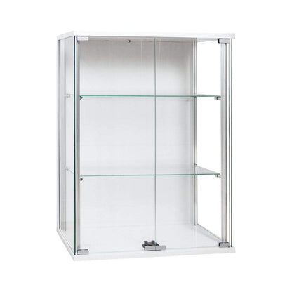 - Displaysense White Wall Mounted Display Cabinet | Double Doors & 2 Height Adjustable Shelves -
