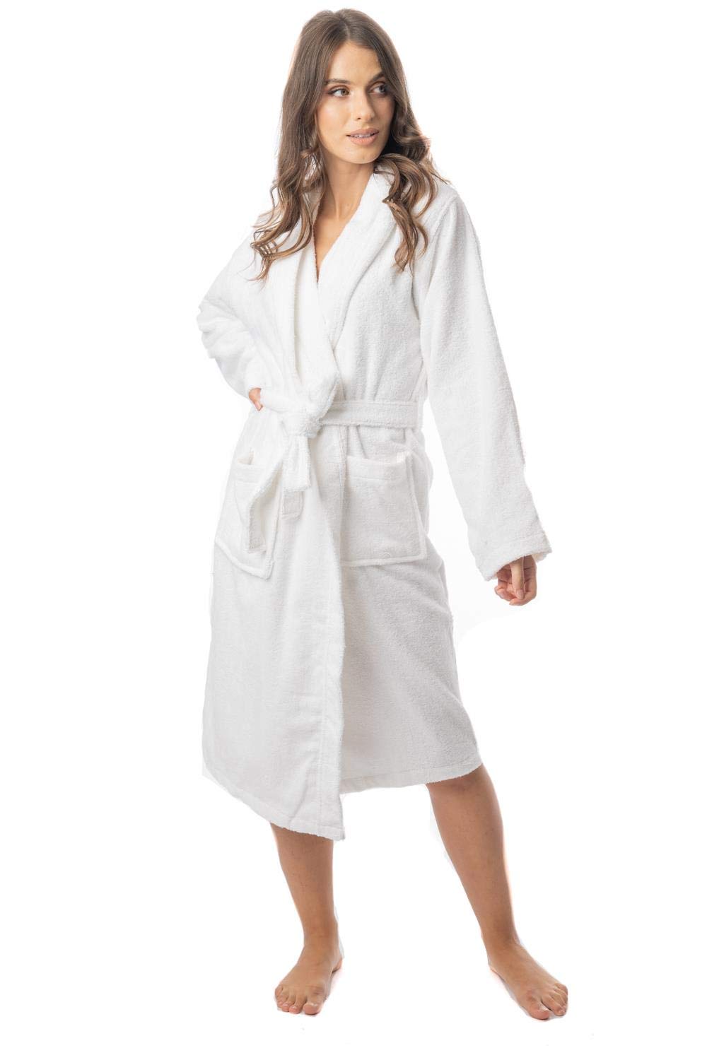 Daisy Dreamer Womens Robe Luxury Terry Towelling 100% Cotton Dressing Gown Bathrobe Highly Absorbent Ladies Hooded Bath Wrap, White 12-14