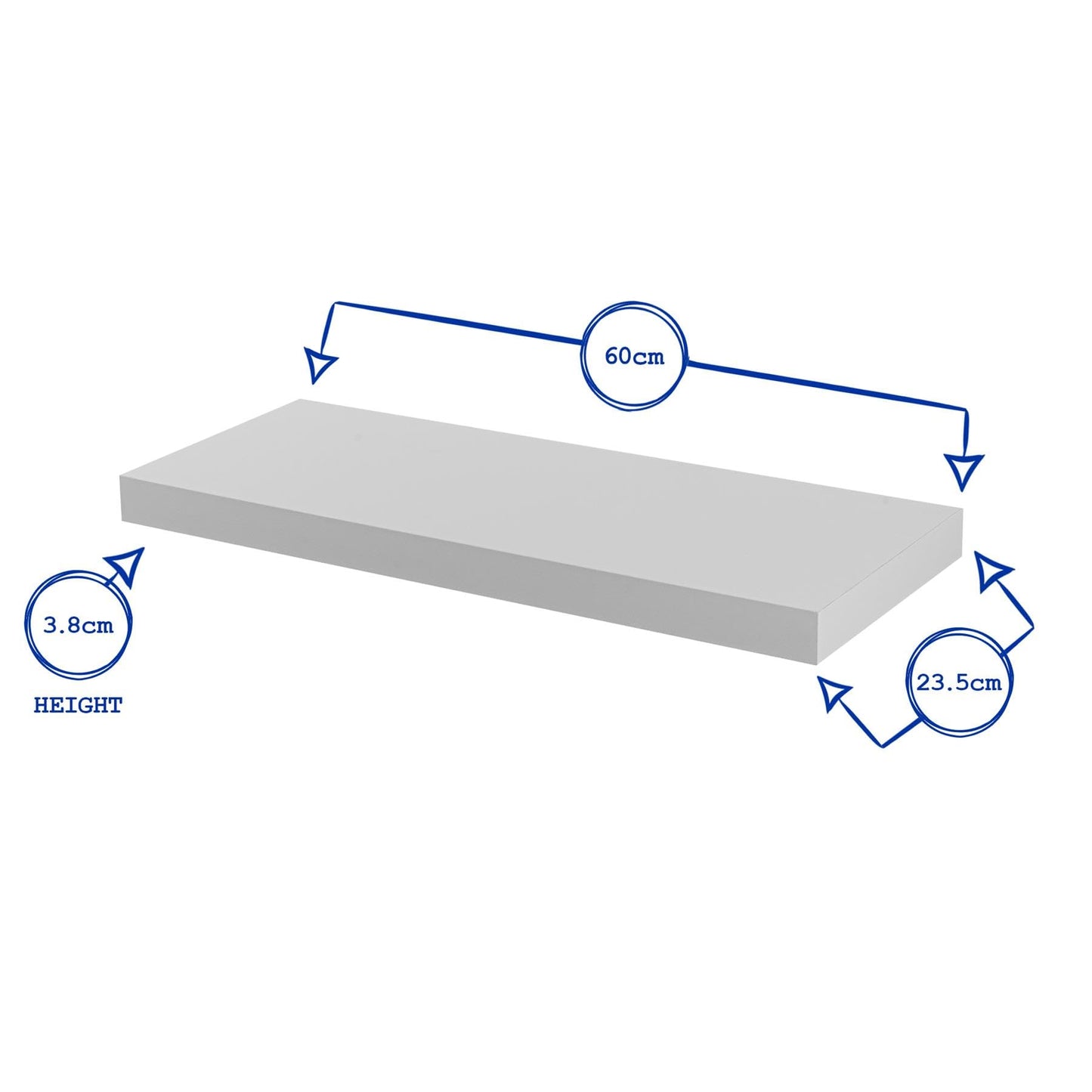 - Harbour Housewares Modern Floating Wall Shelf | 60cm | White | Pack of 2 -