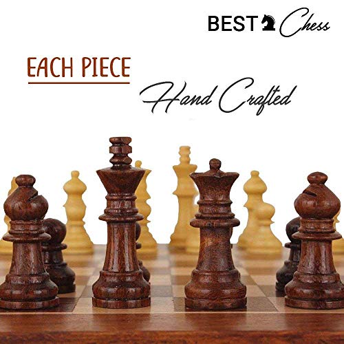 BCBESTCHESS Pocket Size, Travel Chess Set, Handcrafted Magnetic Wooden Folding Chess Board Set With Extra Queens & Storage For Chessmen (7 X7 Inches)