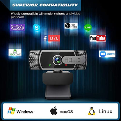 - Webcam for PC with Microphone - 1080P FHD Webcam with Privacy Cover & Webcam Mounts,
