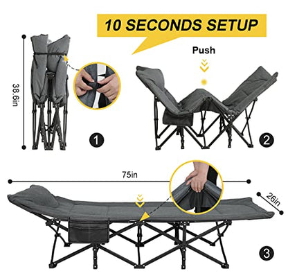 ATORPOK SHOP Camp Beds for Adults with Cushion and Pillow, Portable Travel Camping Cot for Sleeping, Lightweight Tent cot with Carry Bag Supports 450 lbs (Gray)