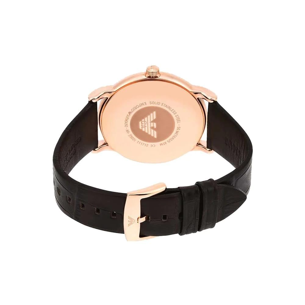 - Emporio Armani Watch for Men | Two Hand Date Movement | 43 mm Rose Gold Stainless Steel Case with a Leather Strap | AR2502 -