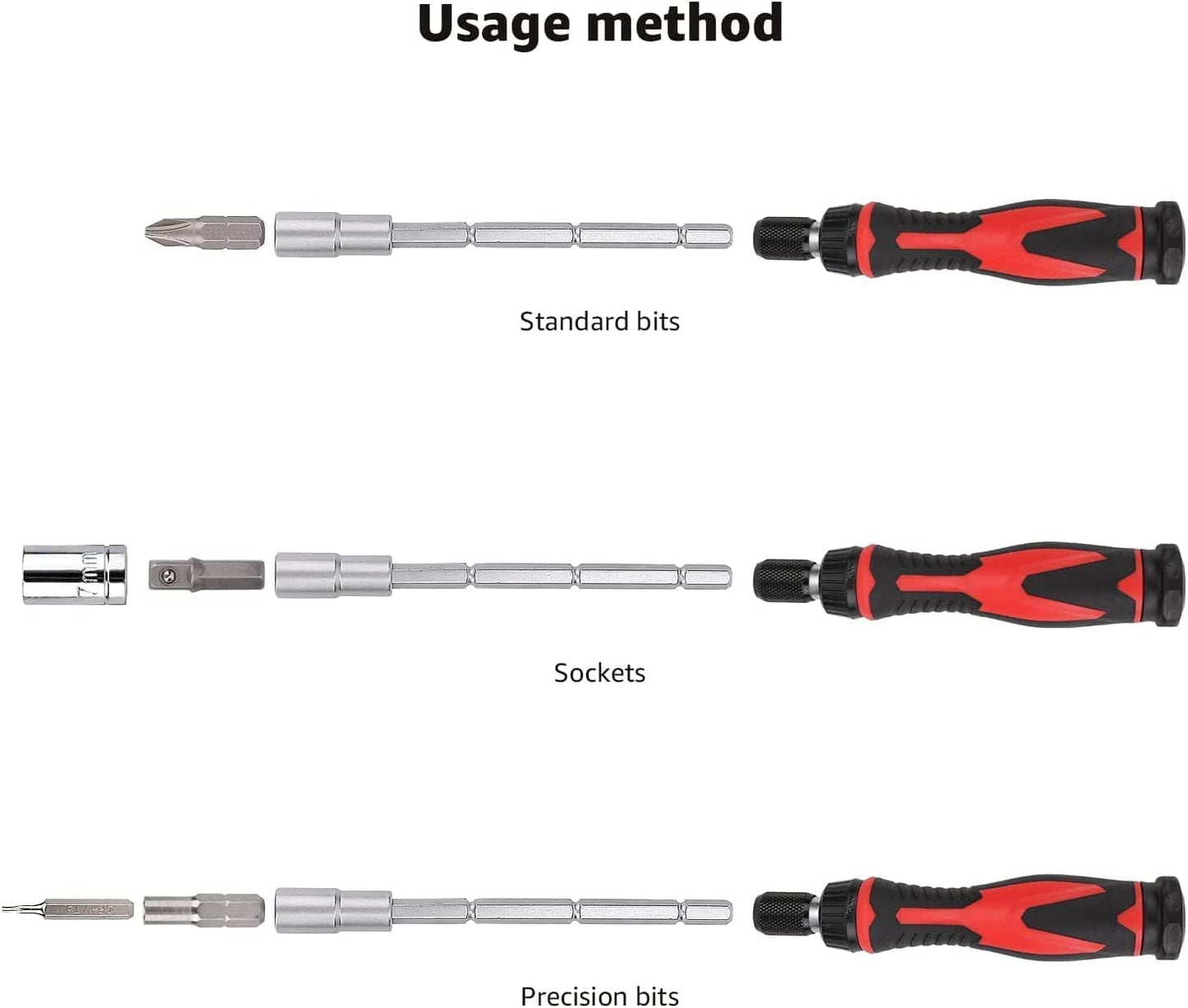 Amazon Basics 73-Piece Magnetic Ratcheting Wrench and Electronics Precision Screwdriver Set, Black, Red, Silver