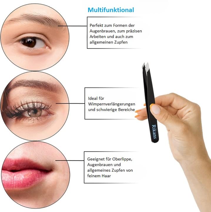 - Rikans Precision Tweezers Set | Pack of 4 Black Professional Tweezers | Blackheads Remover -