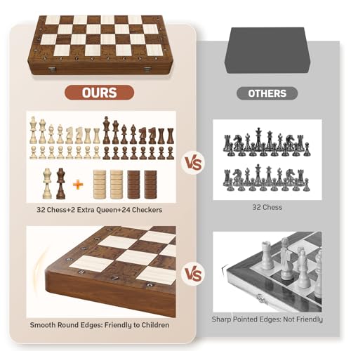 - Paome Chess set and Checkers 2 IN 1 | 16" Wooden Chess Board Game -