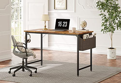 CubiCubi Study Computer Desk 100cm Home Office Writing Small Desk, Modern Simple Style PC Table, Black Metal Frame, Rustic Brown