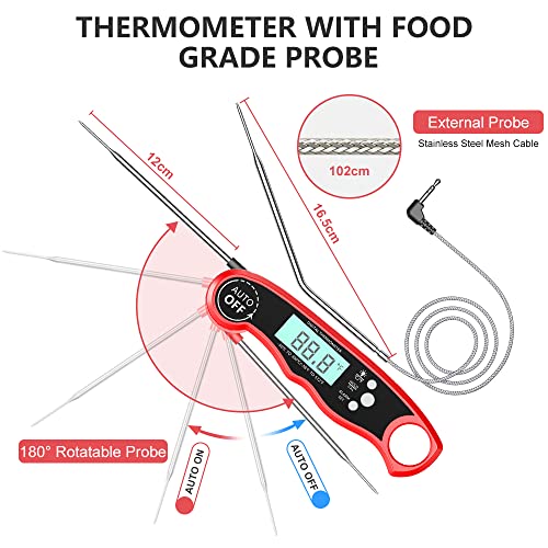 CIRYCASE Meat Thermometers, Fast & Precise Read Food Thermometer with 102cm Wire Probe, Backlight LCD Display, Calibration Function, BBQ Thermometer for Kitchen, Outdoor Cooking, Liquid & Grill