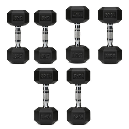 Hex Dumbbell Set with 3-Tier Tree Rack & Optional Bench – Rubber Coated Anti-Roll Weights for Home Gym